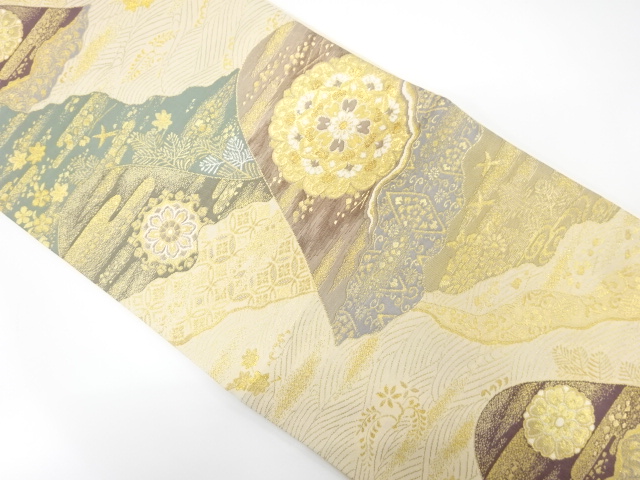 山並に華紋織り出し　袋帯